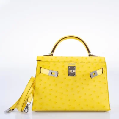 Hermès Mini Kelly 20 II Jaune Citron Ostrich Palladium Hardware Replica luxury handbags