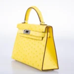 Hermès Mini Kelly 20 II Jaune Citron Ostrich Palladium Hardware Replica luxury handbags