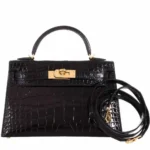 Hermès Mini Kelly 20 II Sellier Black Shiny Alligator Mississippiensis Gold Hardware