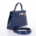 Hermès Mini Kelly 20 II Sellier Blue Sapphire Shiny Alligator Mississippiensis Gold Hardware Lushentic inspired bags