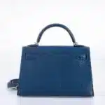 Hermès Mini Kelly 20 II Sellier Verso Blue Deep and Ebène Chèvre Palladium Hardware