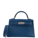 Hermès Mini Kelly 20 II Sellier Verso Blue Deep and Ebène Chèvre Palladium Hardware