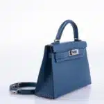 Hermès Mini Kelly 20 II Sellier Verso Blue Deep and Ebène Chèvre Palladium Hardware