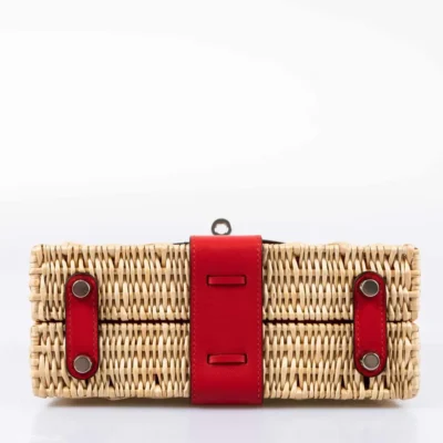 Hermès Mini Kelly 20 Picnic Rouge De Coeur Swift & Osier Wicker Palladium Hardware Replica designer handbags