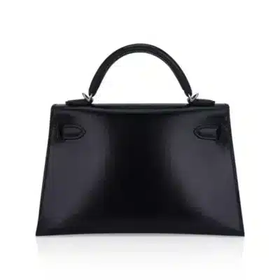 Hermès Vintage 1999 Kelly 25 Sellier Black and Silver Box Calf Silver Hardware Replica Quality