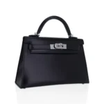 Hermès Vintage 1999 Kelly 25 Sellier Black and Silver Box Calf Silver Hardware Replica Quality