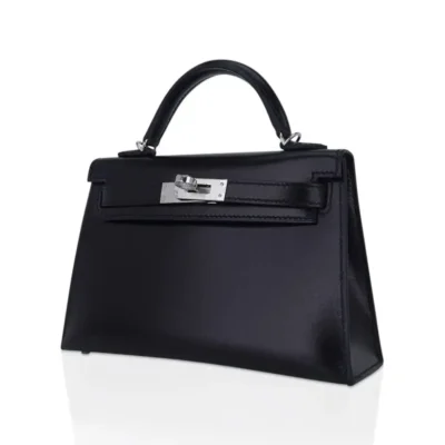 Hermès Vintage 1999 Kelly 25 Sellier Black and Silver Box Calf Silver Hardware Replica Quality