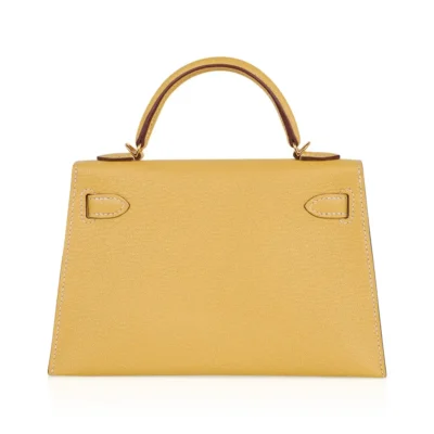 Hermès Mini Kelly 20 Sellier Jaune Foin Chevre Gold Hardware Replica inspired