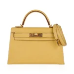 Hermès Mini Kelly 20 Sellier Jaune Foin Chevre Gold Hardware Replica inspired