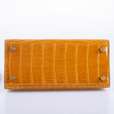 Hermès Mini Kelly 20 Sellier Saffron Shiny Alligator Mississippiensis Gold Hardware replica bags