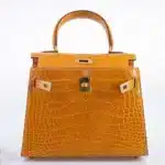 Hermès Mini Kelly 20 Sellier Saffron Shiny Alligator Mississippiensis Gold Hardware replica bags