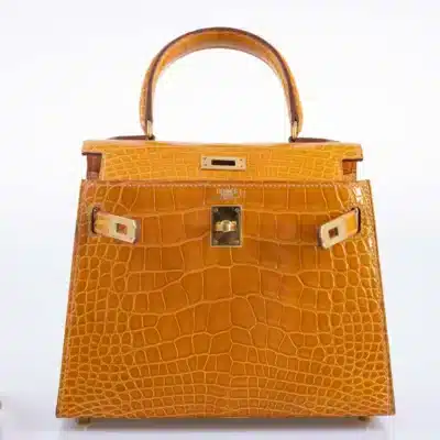 Hermès Mini Kelly 20 Sellier Saffron Shiny Alligator Missipensis front2