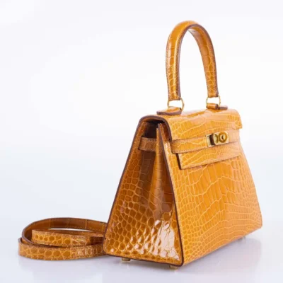 Hermès Mini Kelly 20 Sellier Saffron Shiny Alligator Mississippiensis Gold Hardware replica bags