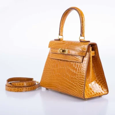 Hermès Mini Kelly 20 Sellier Saffron Shiny Alligator Mississippiensis Gold Hardware replica bags