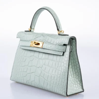 Hermès Mini Kelly 20 Vert D'Eau Matte Alligator Mississippiensis Gold Hardware Replica designer handbags