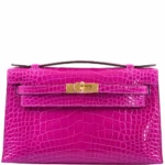 Hermès Mini Kelly Pochette Rose Scheherazade Shiny Alligator Mississippiensis Gold Hardware