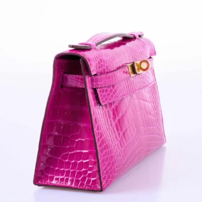 Hermès Mini Kelly Pochette Rose Scheherazade Shiny Alligator Mississippiensis Gold Hardware