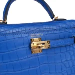 Hermès Rare Collectible Mini Kelly 20 II Sellier Blue Sapphire Shiny Porosus Crocodile Diamond Encrusted 18k White Gold Hardware