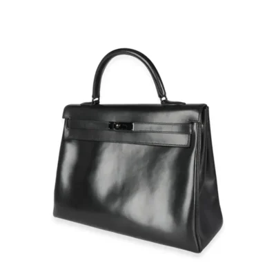 Hermès Rare Collectible Kelly 35 So Black Box Calfskin PVD Hardware Replica luxury handbags