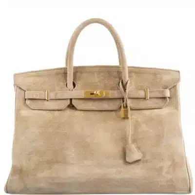 Hermès Rare Collectible 1986 Birkin 40 Beige Veau Doblis Suede Gold Hardware