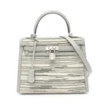 Hermès Rare Collectible 2001 Kelly 25 Sellier Grey Box Calf & Vibrato Satchel Palladium Hardware