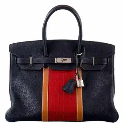 Hermès Rare Collectible 2013 Birkin 35 Indigo Fjord, Barenia Leather & Crinoline Club Palladium Hardware