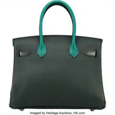 Hermès Rare Collectible 2017 Birkin 30 Vert Fonce Chevre & Matte Porosus Crocodile Patchwork Palladium Hardware Lushentic replica handbags