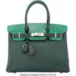 Hermès Rare Collectible 2017 Birkin 30 Vert Fonce Chevre & Matte Porosus Crocodile Patchwork Palladium Hardware Lushentic replica handbags