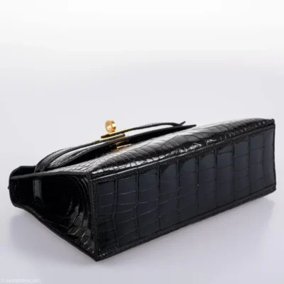 Hermès Rare Collectible 2019 Kelly Pochette Black Shiny Alligator Mississippiensis JPG Gold Hardware Lushentic replica handbags