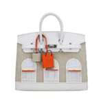 Hermès Rare Collectible Birkin 20 Sellier Neige/Orange/White Matte Alligator Mississippiensis, Swift & Clemence Faubourg House Palladium Hardware