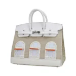 Hermès Rare Collectible Birkin 20 Sellier Neige/Orange/White Matte Alligator Mississippiensis, Swift & Clemence Faubourg House Palladium Hardware