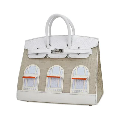 Hermès Rare Collectible Birkin 20 Sellier Neige Orange White Matte Alligator Missipensis, Swift & Clemence Faubourg House side2