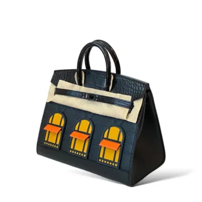 Hermès Rare Collectible Birkin 20 So Black Crocodile, Epsom & Box Calfskin Faubourg Midnight side3