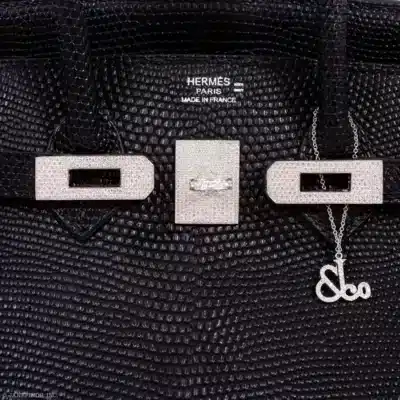 Hermès Rare Collectible Birkin 25 Black Salvator Lizard Jacob & Co. Diamond Encrusted 18k White Gold Hardware