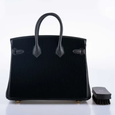 Hermès Rare Collectible Birkin 25 Black Swift Côte À Côte Tuffetage Permabrass Hardware Handmade replica bags