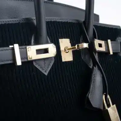 Hermès Rare Collectible Birkin 25 Black Swift Côte À Côte Tuffetage Permabrass Hardware Handmade replica bags