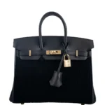 Hermès Rare Collectible Birkin 25 Black Swift Côte À Côte Tuffetage Permabrass Hardware Handmade replica bags