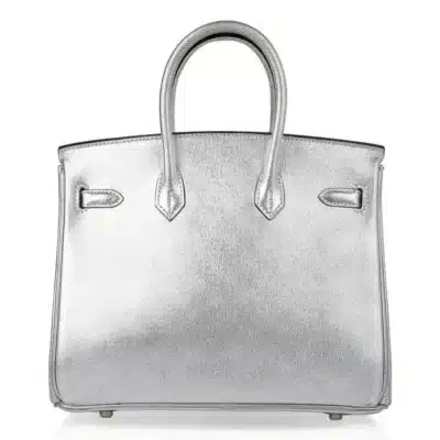 Hermès Rare Collectible Birkin 25 Metallic Silver Chevre Brushed Palladium Hardware