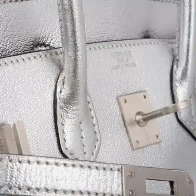 Hermès Rare Collectible Birkin 25 Metallic Silver Chevre Brushed Palladium Hardware