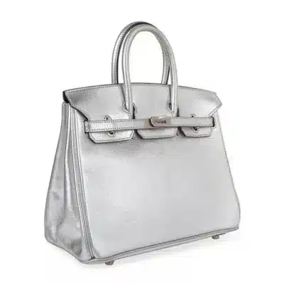 Hermès Rare Collectible Birkin 25 Metallic Silver Chevre Brushed Palladium Hardware