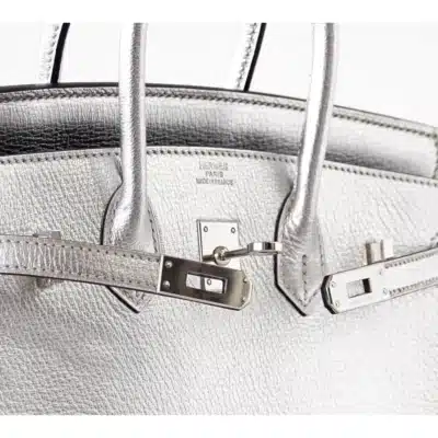 Hermès Rare Collectible Birkin 25 Ultra Rare Metallic Silver Chevre detail3