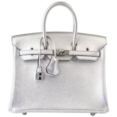 Hermès Rare Collectible Birkin 25 Metallic Silver Chevre Palladium Hardware