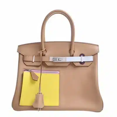 Hermès Rare Collectible Birkin 30 Beige/Yellow/Blue/Purple Swift Colormatic Handbag Silver Hardware