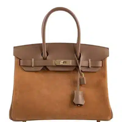 Hermès Rare Collectible Birkin 30 Chamois/Alezan Swift & Veau Doblis Suede Grizzly Gold Hardware