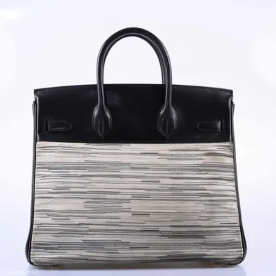 Hermès Rare Collectible Birkin 32 Grey And Black Box Calf & Vibrato HAC Palladium Hardware