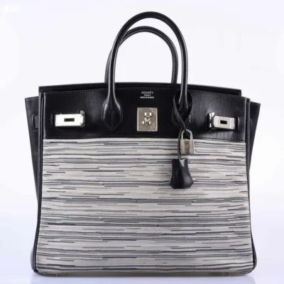 Hermès Rare Collectible Birkin 32 Grey And Black Box Calf & Vibrato HAC detail1