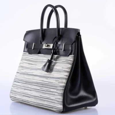 Hermès Rare Collectible Birkin 32 Grey/Black Box Calf & Vibrato HAC Palladium Hardware