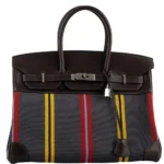 Hermès Rare Collectible Birkin 35 Jumping Multicolor Canvas & Ebene Box Calf Palladium Hardware Lushentic replica handbags