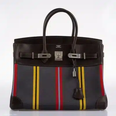 Hermès Rare Collectible Birkin 35 Jumping Multicolor Canvas & Ebene Box Calf front2