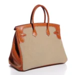 Hermès Rare Collectible Birkin 35 Natural Barenia & Toile Flag Permabrass Hardware High-quality Lushentic Grade